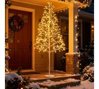 Costway Albero artificiale pre-Illuminato con luci LED a luce calda bianca, Albero di betulla illuminato per natale da 150 cm