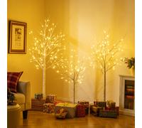 Costway Albero di betulla illuminati albero di natale artificiale con altezze di 120 cm 150 cm e 180 cm, Albero di betulla illuminati con 216 luci led caldo B