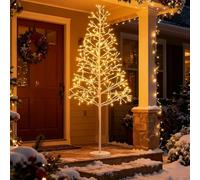 COSTWAY Albero di Betulla Illuminato, Albero Artificiale Pre-Illuminato con Luci LED a Luce Calda Bianca, Base Ponderata, Decorazione Natalizia per Casa, Giardino, Feste, Natale, Balcone (120 cm)