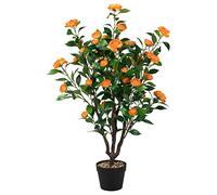 COSTWAY Albero di Camelia Artificiale 102 cm con 37 Fiori Gialli e Vaso | Pianta Finta da Interno con Ciottoli di Pioggia per Soggiorno, Ufficio e Negozio