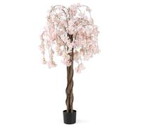 COSTWAY Albero di Ciliegio Artificiale 163 CM, Pianta Finta da Interno con Vaso in PP Riempito con Cemento, Fiori in Tessuto, Decorazione per Ufficio, Casa e Veranda (Bianco)