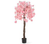COSTWAY Albero di Ciliegio Artificiale 163 CM, Pianta Finta da Interno con Vaso in PP Riempito con Cemento, Fiori in Tessuto, Decorazione per Ufficio, Casa e Veranda (Rosa)