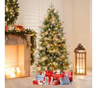 Costway Albero di natale 180cm artificiale pre-illuminato led bianco caldo, Albero di natale pieghevole con cerniera