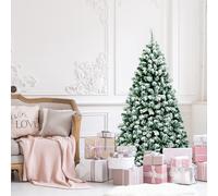 Costway Albero di Natale artificiale 180cm con cerniera e 250 luci LED, Pino innevato illuminato con 928 rami e base