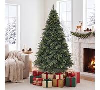 Costway Albero di natale artificiale con base in pino a forma di x per casa e negozio, Albero artificiale di cedro con foglie in pe e pvc 180 cm