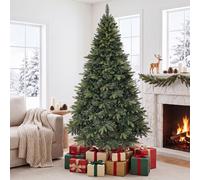 Costway Albero di natale artificiale con base in pino a forma di x per casa e negozio, Albero artificiale di cedro con foglie in pe e pvc 150 cm