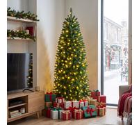 Costway Albero di natale artificiale con luci bianche calde e multicolori, Albero di natale slanciata con 9 modalità di illuminazione foglie in pvc 180cm
