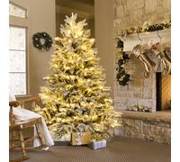 Costway Albero di natale artificiale con punte di rami PE PVC luci LED bianche calde, Albero di natale flocked 135cm
