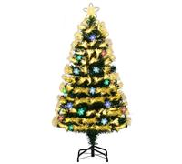 COSTWAY Albero di Natale con Luci in Fibra Ottica 120/150 cm, Albero di Natale Preilluminato con 8 Modalità di Illuminazione, 130/170 Rami, 14/20 Fiocchi di Neve, Puntale a Stella e Base (120 cm)