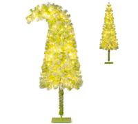 COSTWAY Albero di Natale da 150/180/210 CM, Albero di Natale Artificiale Slim Pre-Illuminato con Punta Flessibile, 216/290/366 Punte di Ramo, 80/120/160 Luci LED Bianche Calde e 8 Modalità (150 cm)