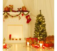 Costway Albero di Natale finto pre-illuminato in vaso da 120cm, Albero d'ingresso artificiale con 100 luci LED timer