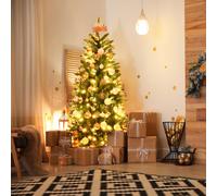 Costway Albero di Natale illuminato 150 cm, Abete artificiale con 150 luci bianche e calde 300 rami