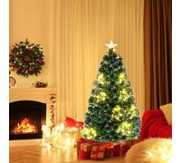 Costway Albero di natale in fibra ottica da 120cm pre-illuminato con luci a stringa stella sulla cima, Albero natale artificiale