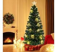 Costway Albero di natale in fibra ottica da 180cm pre-illuminato con luci a stringa stella sulla cima, Albero natale artificiale