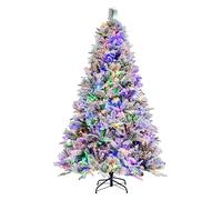 COSTWAY Albero di Natale Innevato 136/180/210 cm, Albero di Natale con 160/240/320 Luci LED, 472/850/1270 Rami di PE e PVC, 26/34/40 Pigne, Aghi di Pino e 8 Modalità di Illuminazione (180 CM)