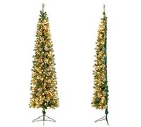 COSTWAY Albero di Natale Mezzo 210 CM, Albero di Natale Artificiale Metà con 150 Luci LED Incorporate, 403 Rami in PVC e Base Pieghevole in Metallo da Casa, Ufficio e Negozio
