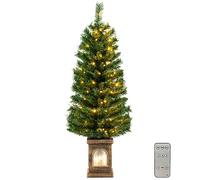 COSTWAY Albero di Natale Piccolo da Tavolo 120 cm, Albero di Natale Artificiale in Vaso con Luci e Rami Densi, Decorazione Natalizia per Casa, Ufficio e Negozio (Verde)