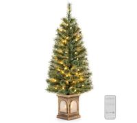 COSTWAY Albero di Natale Piccolo da Tavolo 120 cm, Albero di Natale Artificiale in Vaso con Luci e Rami Densi, Decorazione Natalizia per Casa, Ufficio e Negozio (Verde e Bronzo)