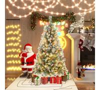 Costway Albero di Natale pre-illuminato da 150cm, Albero artificiale con cerniere luci LED 8 modalità di illuminazione