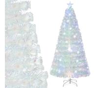 COSTWAY Albero di Natale Pre-illuminato in Fibra Ottica 120/150/180/210 cm, Albero di Natale Bianco con Foglie Iridescenti, Luci a LED a Fiocco di Neve Multicolore, Luce Superiore a Stella (210 CM)