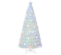 COSTWAY Albero di Natale Pre-illuminato in Fibra Ottica 120/150/180/210 cm, Albero di Natale Bianco con Foglie Iridescenti, Luci a LED a Fiocco di Neve Multicolore, Luce Superiore a Stella (180 CM)