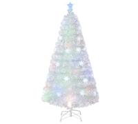 COSTWAY Albero di Natale Pre-illuminato in Fibra Ottica 120/150/180/210 cm, Albero di Natale Bianco con Foglie Iridescenti, Luci a LED a Fiocco di Neve Multicolore, Luce Superiore a Stella (120 CM)
