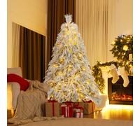 Costway Albero di Natale rivestito di neve di 180cm con cerniera e luci LED bianche calde, Albero di Natale artificiale