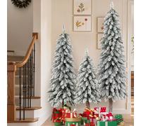 Costway Albero di natale set di 3 alberi artificiali da 90 cm 120 cm e 150 cm, Albero di natale con 115 207 e 275 rami innevati Bianco