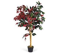 COSTWAY Albero Ficus Artificiale con Foglie Realistiche e Vaso di Cemento | Pianta Finta da Interno ed Esterno 120cm per Casa, Negozio e Ufficio