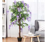 Costway Albero glicine artificiale fiori 150cm Pianta decorativa in vaso da arredo interno viola