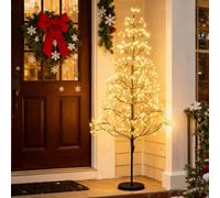 COSTWAY Albero Illuminato con Luci LED a Luce Calda Bianca, Albero Artificiale di Cedro Pre-illuminato con Base Ponderata, Decorazioni Natalizie per Casa, Ufficio e Negozio (120 cm)