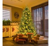 Costway Albero natalizio led 280 e corona gonfiabile babbo natale, Albero artificiale 183cm e corona natale fiocco rosso