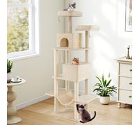 Costway Albero per gatti 205cm torre multi-livello con 2 condomini, Albero per gatti 2 postazioni soffici Beige
