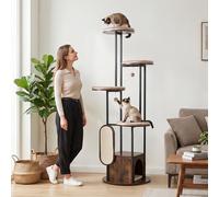 Costway Albero per gatti con 4 piattaforme rotonde con tavola da graffiare e 2 palline sospese, Tiragraffi per tappetini imbottiti con casetta