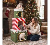 Costway Albero per gatti di natale da interno mobile alto 120cm con 3 condo, Albero per gatti caverne nascoste e pallina appesa Verde