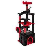 Costway Albero per gatti gotico con grande torre e posto in velluto multi-livello mobile con pannello graffiare, Amaca e giocattolo a ragno sospeso