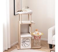 Costway Albero per gatti in legno con 2 posatoi amaca posti per graffiare in sisal, Torre per gatti a tema sportivo di 120cm Naturale