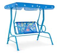 COSTWAY Altalena da Esterno per Bambini, Panchina a Dondolo a 2 Posti con Struttura in Metallo, Tetto Regolabile e Cinture di Sicurezza, per Bambini 3+Anni, Portata 80 kg (Blu)
