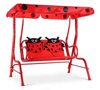 COSTWAY Altalena per Bambini, Altalena Dondolo per Giardino con Tetto Apribile e 2 Posti, Rosso