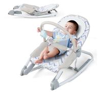 COSTWAY Altalena pieghevole 2 in 1, con schienale regolabile in 3 livelli e arco da gioco rimovibile, con cintura di sicurezza, portata fino a 9 kg (grigio+bianco)
