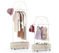 COSTWAY Appendiabiti per Bambini con 3 Altezze Regolabili, Supporto per Abiti con Ruote, con Asta e Cesto Portaoggetti in Ferro, per Stanza dei Bambini Soggiorno, 81x34x182 cm (Bianco)