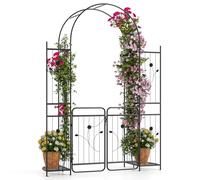 COSTWAY Arco da Giardino 220 cm, Pergolato con Cancello, Ripiani per Piante, Graticci per Rampicanti, Arco in Metallo per Piante Rampicanti da Esterno, Decorazione per Matrimoni e Cerimonie