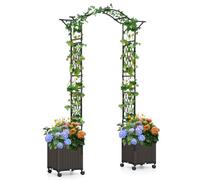 COSTWAY Arco da Giardino con 2 Fioriere Auto-irriganti e Ruote, Supporto per Piante in Metallo Rivestita PE Antiruggine, Grande Arco per Viti e Rose da Matrimonio all'Aperto (Nero)