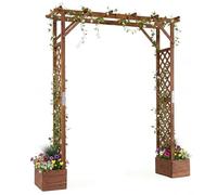 COSTWAY Arco da Giardino con 2 Fioriere, Pergola Esterno per Rampicanti | Pergolato Decorativo in Legno con 2 Grigliati e Tettuccio, per Matrimonio e Feste, 208 x 55 x 220 cm
