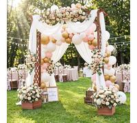 Costway Arco da giardino in legno con 2 fioriere e 2 grigliati e tetto, Pergola da esterno per rampicanti e rose matrimoni feste