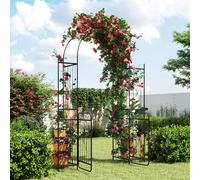 Costway Arco da giardino in metallo con cancello e ripiani per piante, Graticci per rampicanti esterno decorativo matrimoni cerimonie 220cm
