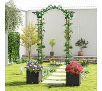 Costway Arco in metallo da giardino con 2 fioriere auto-irriganti e ruote, Grande arco da matrimonio all'aperto per viti e rose Nero