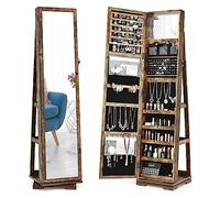 COSTWAY Armadietto a specchio con specchio e specchio per il trucco integrato, girevole a 360°, chiudibile, in piedi, organizer per gioielli con chiavi (marrone)