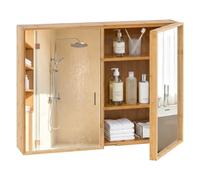 COSTWAY Armadietto a Specchio da Bagno, Mobile Bagno da Parete | in Bambù con 2 Ante Specchio e 2 Ripiani Regolabili, Salvaspazio per Camera da Letto e Ingresso, 65 x 14 x 50,5 cm