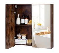 COSTWAY Armadietto da Bagno con Specchio a 2 Ante, Mobiletto da Parete Pensile Salvaspazio in Legno, Mobile Bagno Sospeso per Camera da Letto, Ingresso e Soggiorno, 62 x 11 x 65 cm (Marrone)